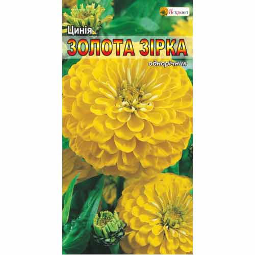 Цинiя махрова Золота Зірка жовта Яскрава зображення 1 артикул 90449