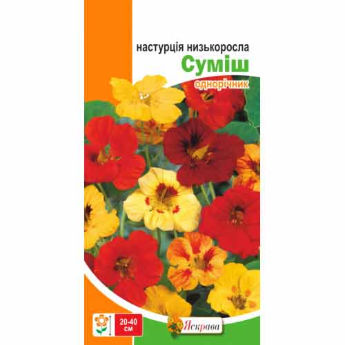 Настурція (красоля) низькоросла, суміш забарвлень Яскрава зображення 1 артикул 77058